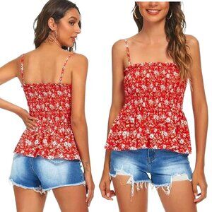 Women's Casual shirred smocked Cami tank tops floral spaghetti Strap size XS/S